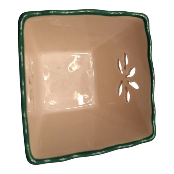 Spode Christmas Tree Pierced Votive Holder Square Glazed Porcelain Scalloped Rim - Picture 8 of 10